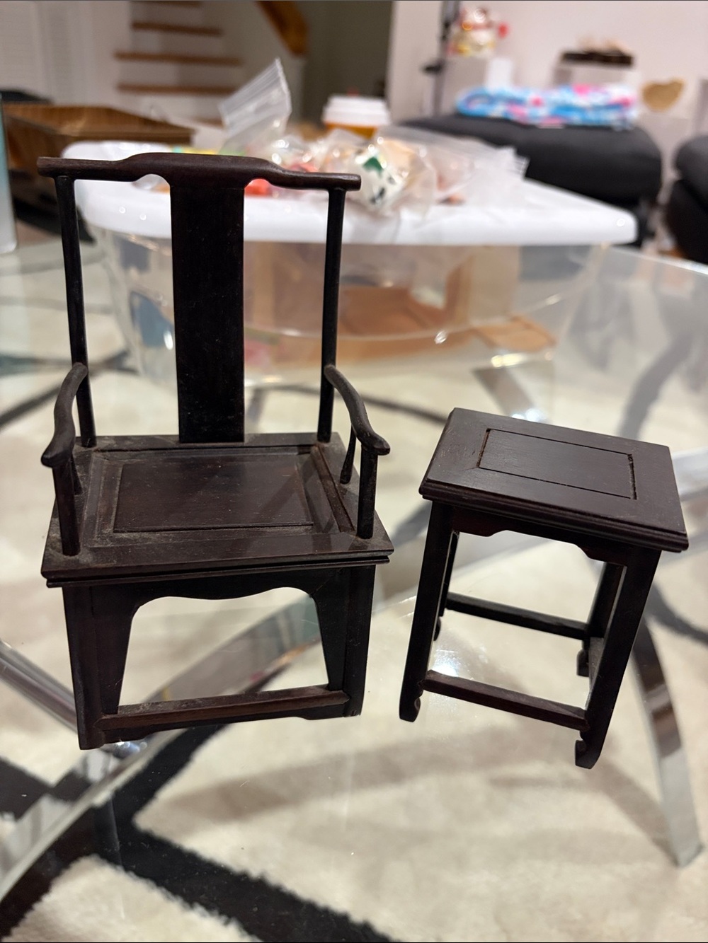Classic Dark Brown Wooden Accent Chair and Side Table Set